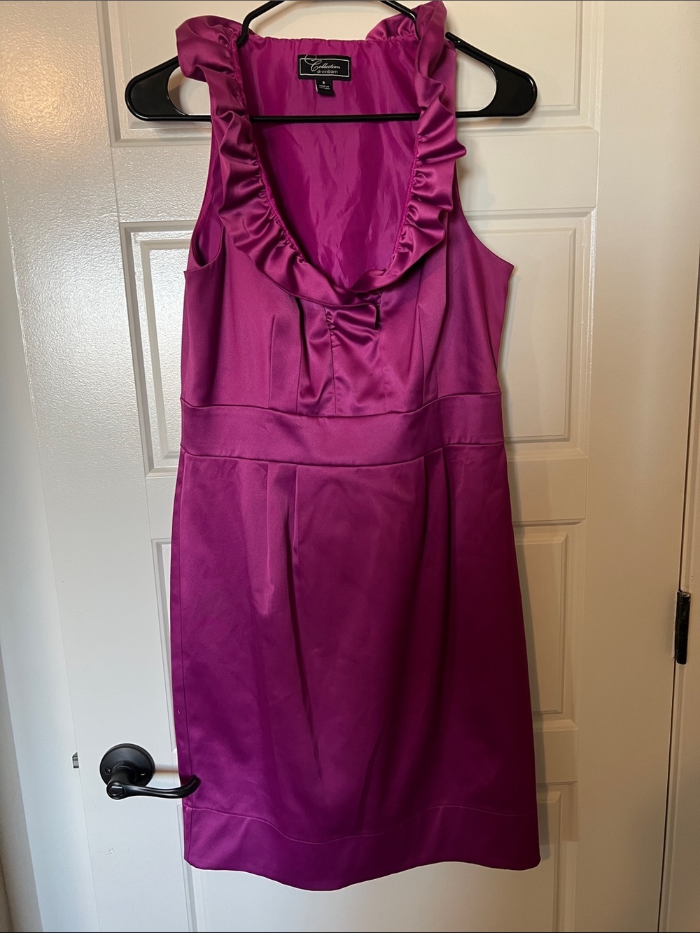 Dress Barn Fuchsia Ruffle Neck Midi Dress